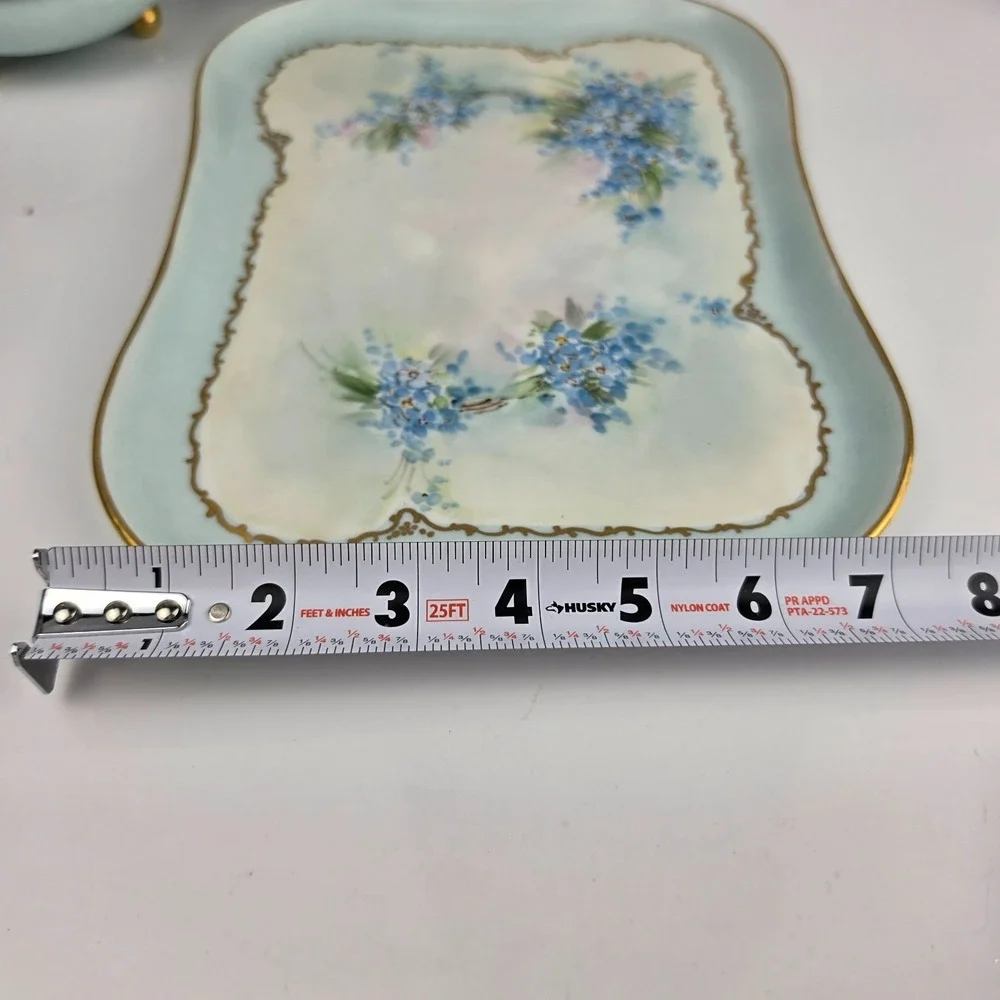 Antique‎ Limoges B&Co France Vanity Set Tray Hair Receiver Forget Me Not Gold